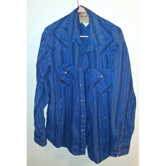 Wrangler Blue Stripe Long Sleeve Button Up Shirt Sz XL - Picture 1 of 3
